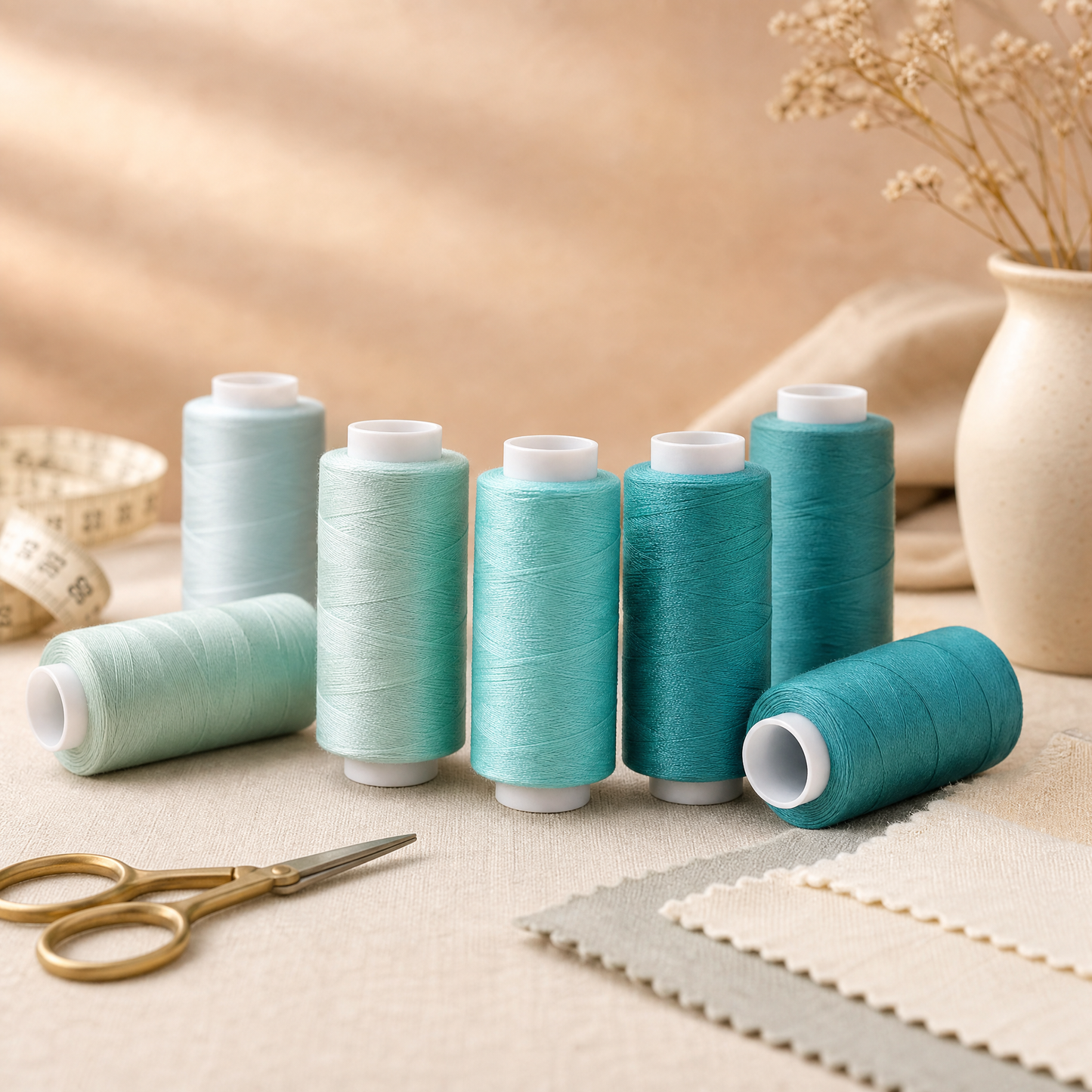 6-Color Teal & Aqua Sewing Thread Set | 500 Yards Each | 40S/2 Polyester Thread