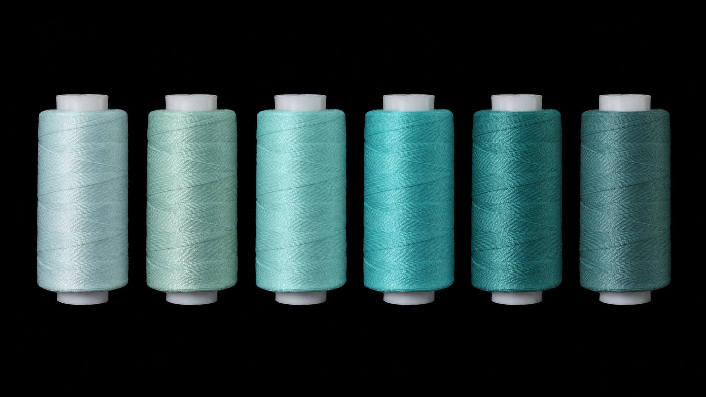 6-Color Teal & Aqua Sewing Thread Set | 500 Yards Each | 40S/2 Polyester Thread