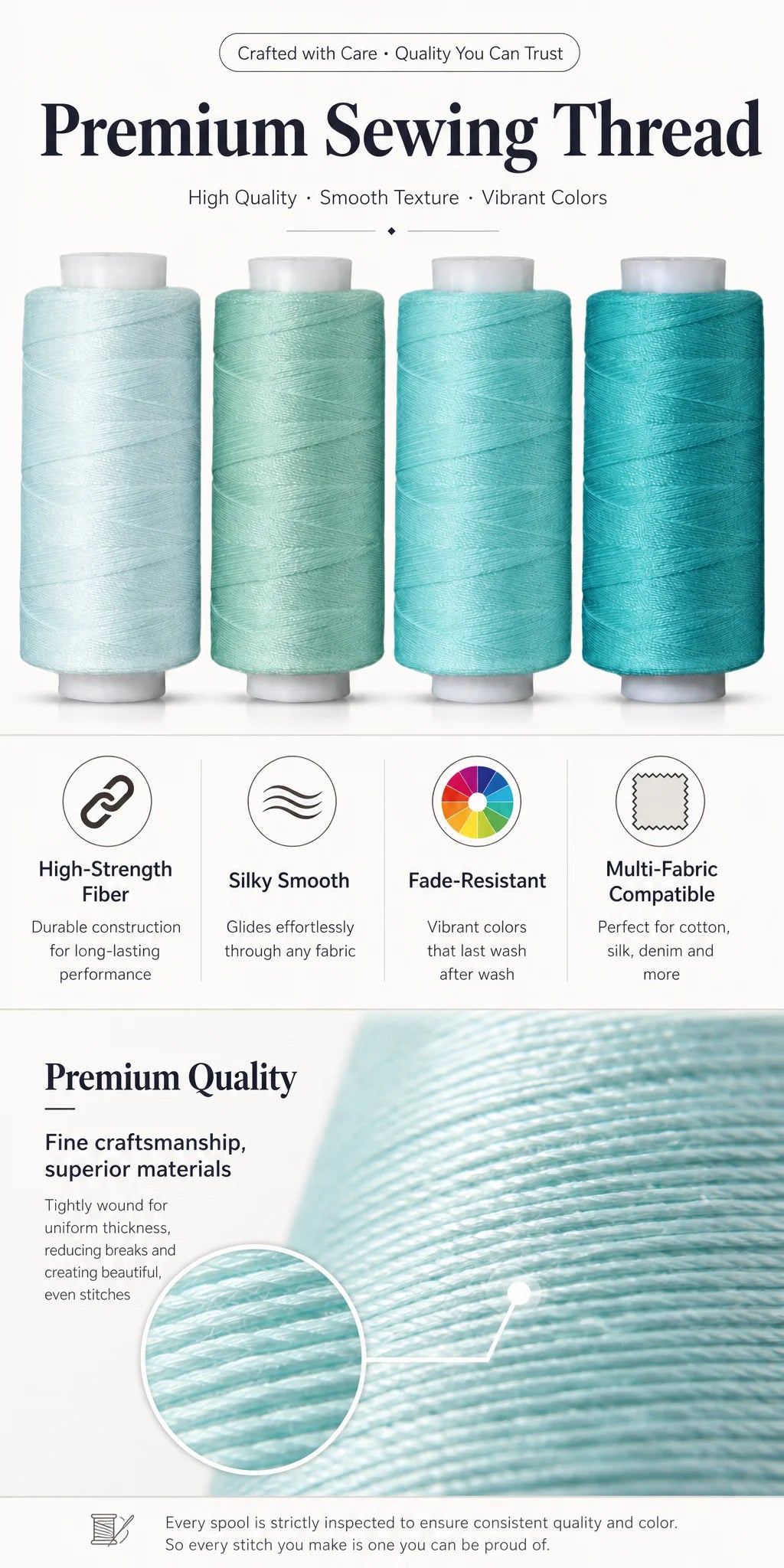 6-Color Teal & Aqua Sewing Thread Set | 500 Yards Each | 40S/2 Polyester Thread